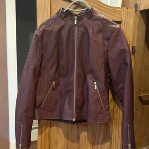 Baccini Burgundy Vegan Leather Jacket with Gold Zippers